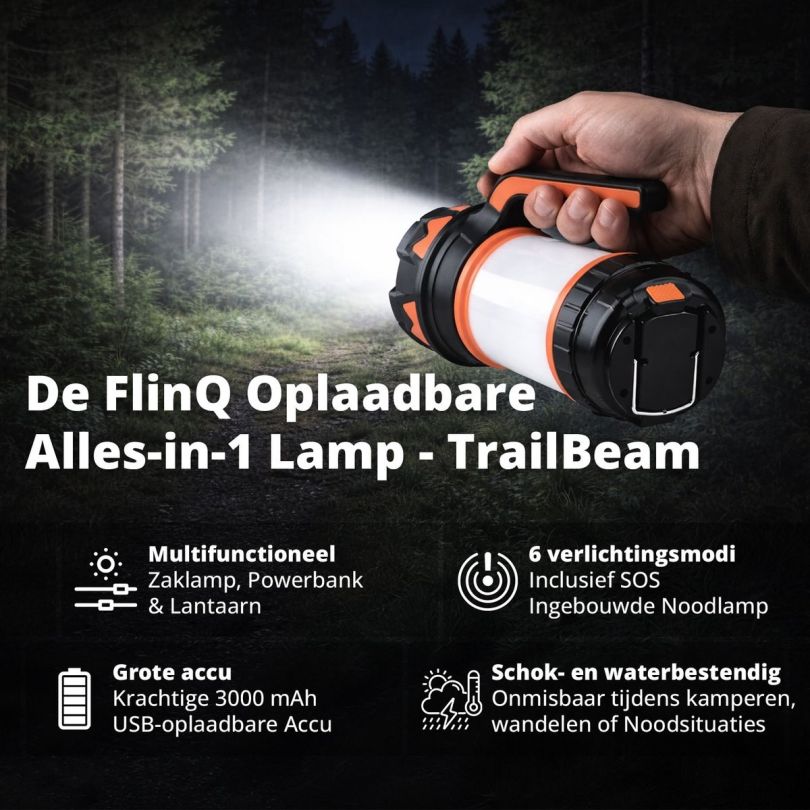 FlinQ Oplaadbare Camping Lamp/Zaklamp met Powerbank