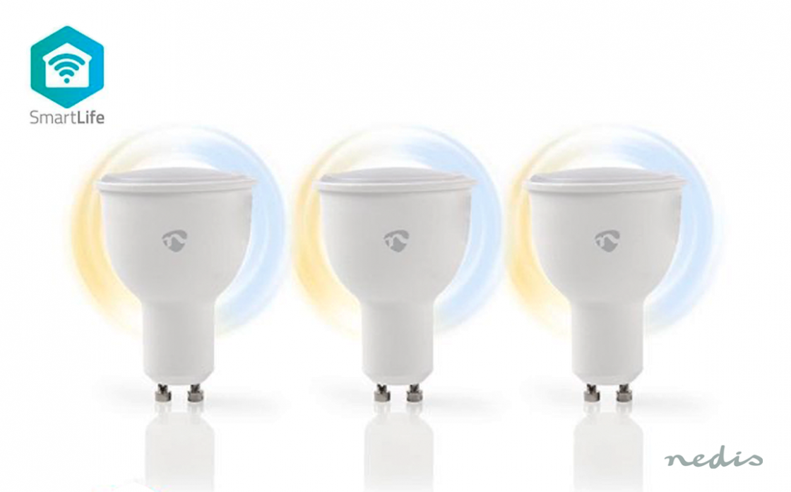 Nedis WIFILW30WTGU10 Slimme Wi-Fi LED-Lampen (Warm- tot Koud-Wit Dimbaar, GU10-fitting, 3-Pack)