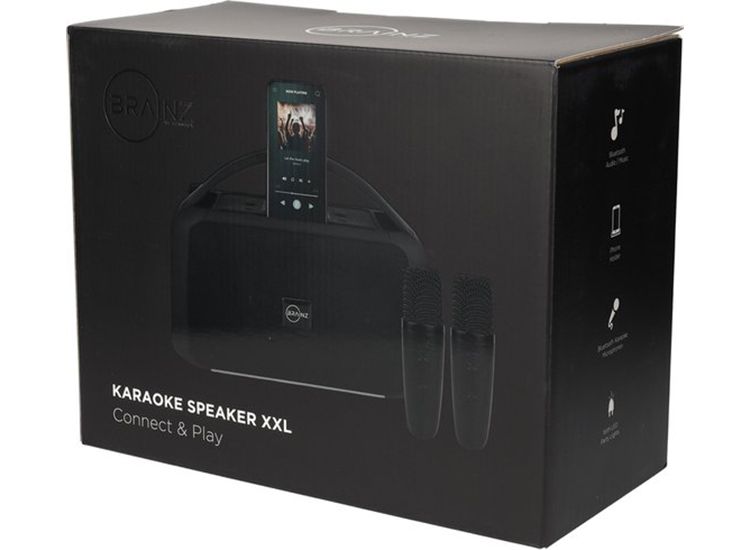 BRAINZ Karaoke Speaker XXL - Complete Karaoke Set - Inclusief Microfoons - 27 x 13,5 x 22 cm - Zwart