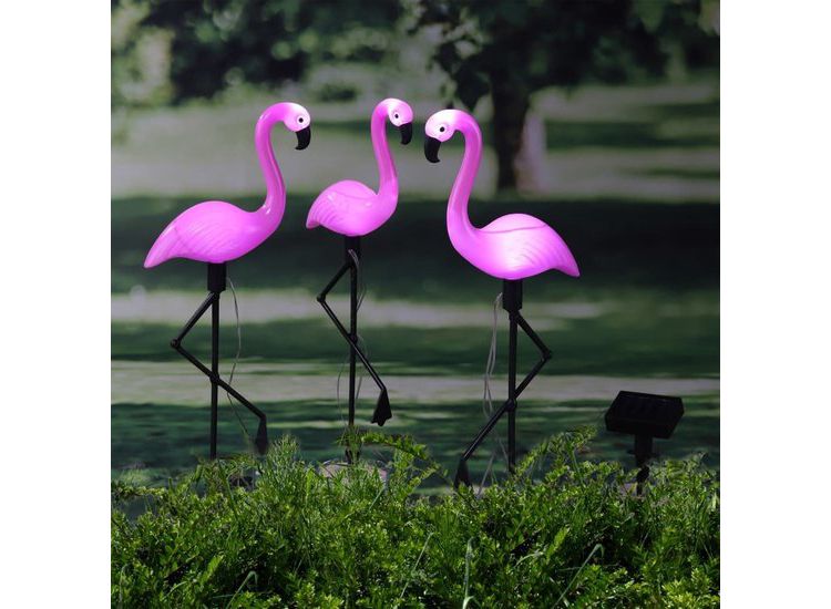 3 Hi Solar LED Flamingo's tuinlampen - 20 x 6 x 52 cm