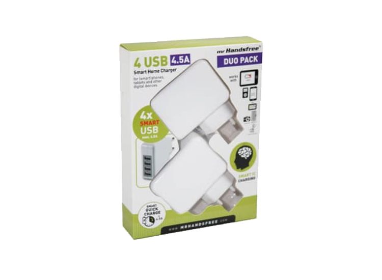 Mr Handsfree smart home charger - 4 USB poorten - 4.5A - duopack