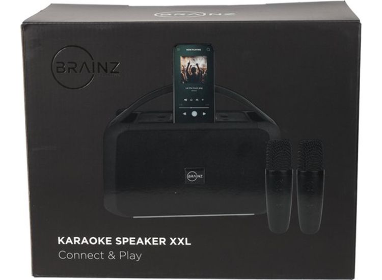 BRAINZ Karaoke Speaker XXL - Complete Karaoke Set - Inclusief Microfoons - 27 x 13,5 x 22 cm - Zwart