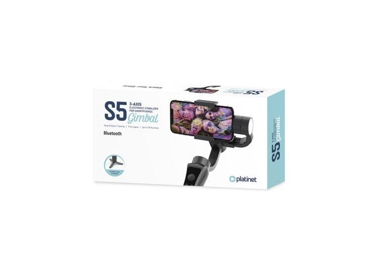 Platinet Gimbal - Smartphones - 3 assen met tripod - Zwart