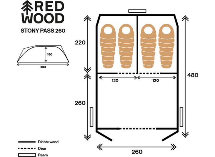 Redwood Stony Pass 260 Tent - Familie Tunnel Tent 4-persoons - Groen