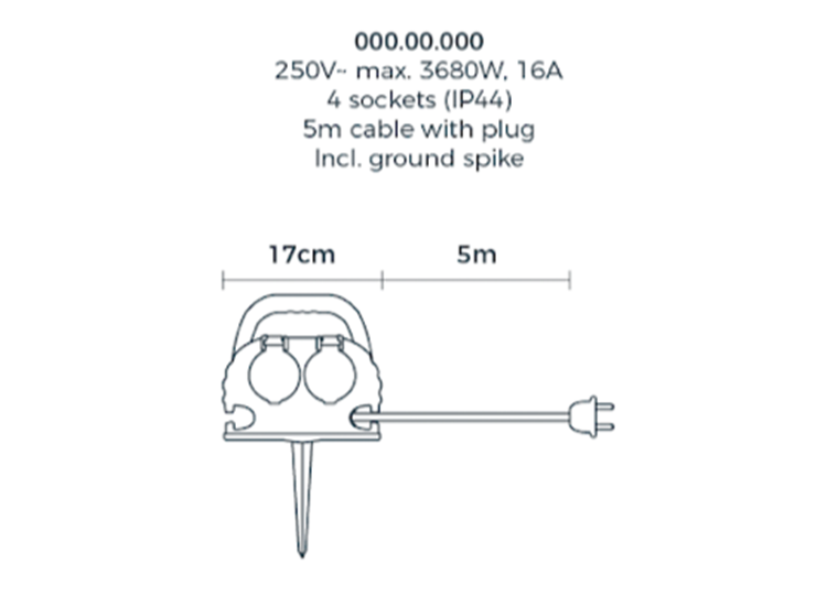 Tuinstekkerdoos zonder grondpin - 4 Stopcontacten - 5m Kabel (2de Kans Deal)