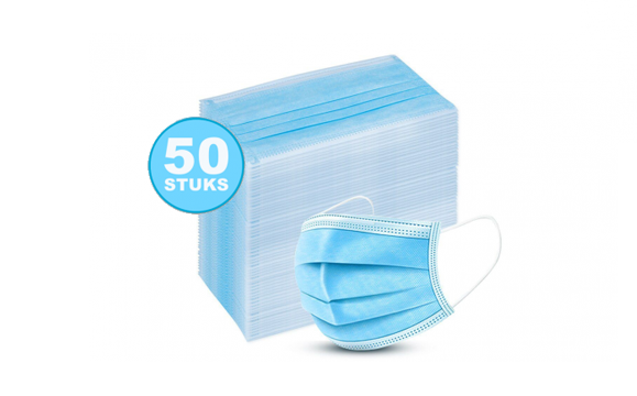 50 Blauwe Mondkapjes + 3 Tubes Asepso handgel