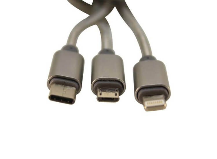 Benson oplaadkabel met 3 connectores - Micro USB + USB-C + Lightning aansluiting