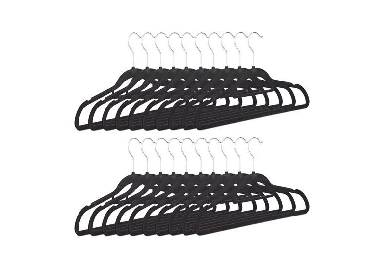 Kledinghangerset 16 stuks - Non slip kledinghangers - Fluweel zwart