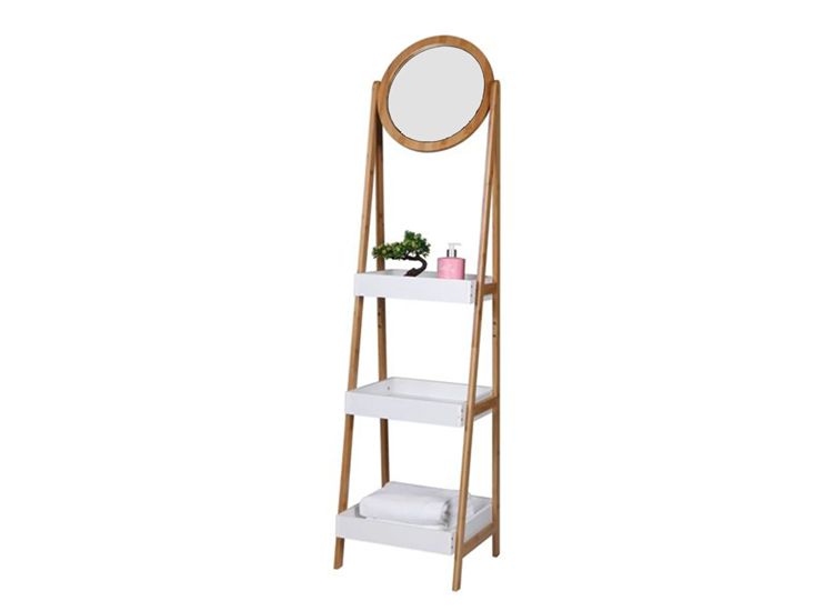 Bamboerek met spiegel - Laddervorm met spiegel - 39 x 40 x 158cm