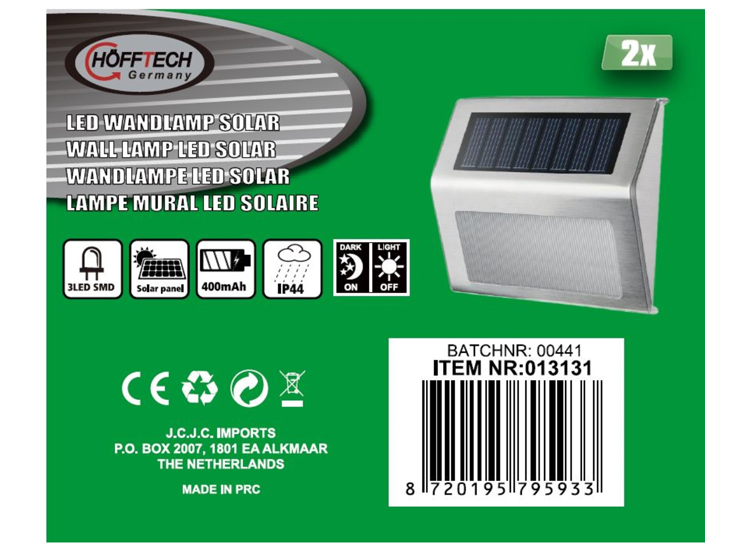 Hofftech LED Solar Wandlampen  - 2 stuks