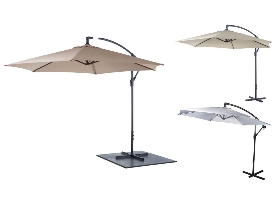 Lifetime Garden Zweefparasol met Voet - Parasol Kantelbaar - ⌀300 x 300 cm - Balkonparasol met Opdraaisysteem - Verstelbaar tot 3 meter hoog - Taupe Zonnescherm