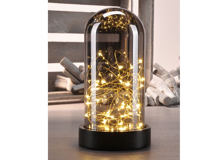 Deko Glass Bell with Mini led copper wire - Sfeervolle kerstverlichting in glazen stolp