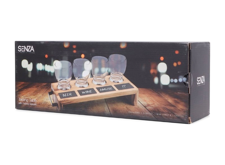 SENZA Proeftafel Met 4 Glazen - Inclusief krijtje - 35 x 15 cm -