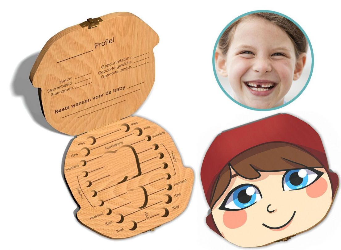 Tandendoosje met naam - Roodkapje - Hout