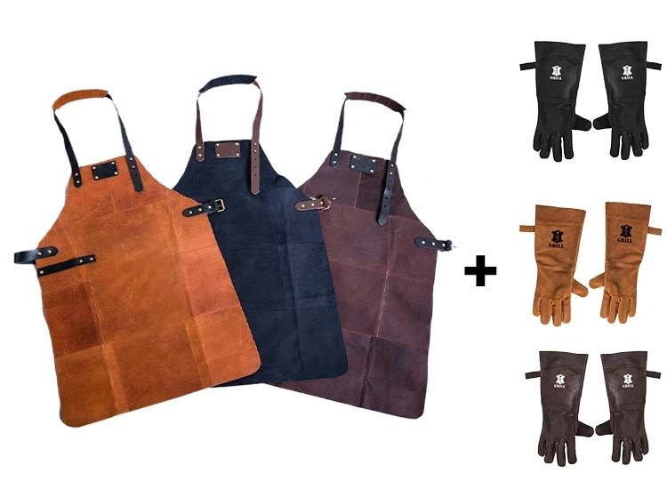 Barbecueschort - Lederen Schort - 81 cm x 56 cm - Inslusief Handschoenen