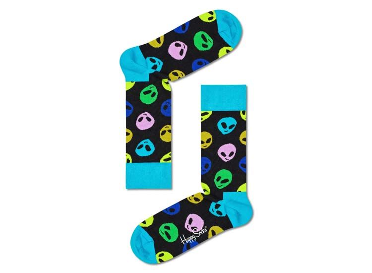 Happy Socks Alien sokken - Maat 41/46 - Blauw/Zwart - 1 Paar
