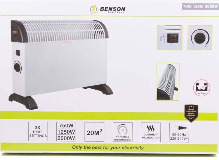 Benson Convector Heater - elektrische kachel - 750/1250/2000 Watt - Wit