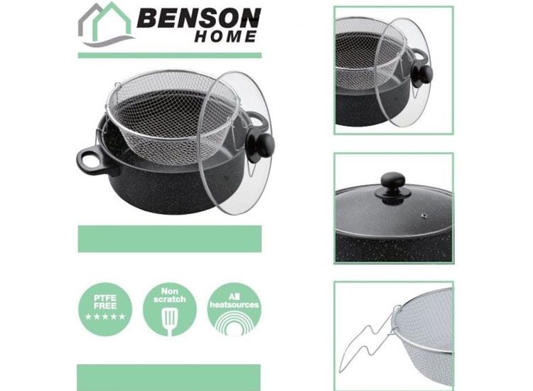 Benson Frituurpan met Korf - Ø 26 cm - Carbonstaal met Marmer Coating
