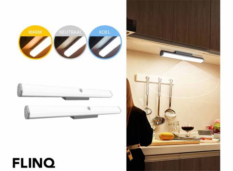 2 FlinQ Verstelbare Kastverlichting met Bewegingsensor - Keukenverlichting - Oplaadbaar & Draadloos - 30 cm - Wit