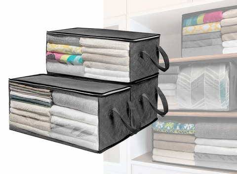 Transparant opslagbox - je kleding of handdoeken stofvrij - Grijs