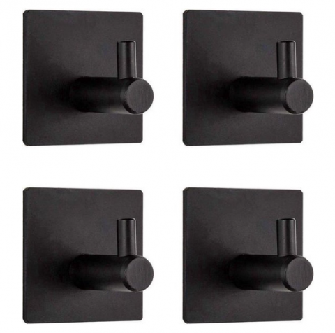 Living At Home - Zelfklevende ophanghaken - Set van 4 - zwart