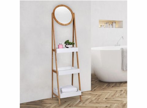 HI Multifunctionele plank met spiegel - Laddervorm met spiegel - 39 x 40 x 158cm