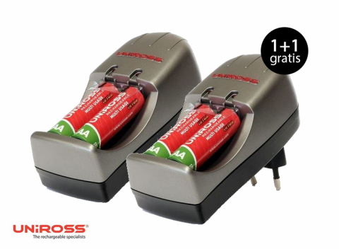 Uniross compact Mini - 2100 mAh - Oplader inclusief 4xAA batterijen 1+1 gratis