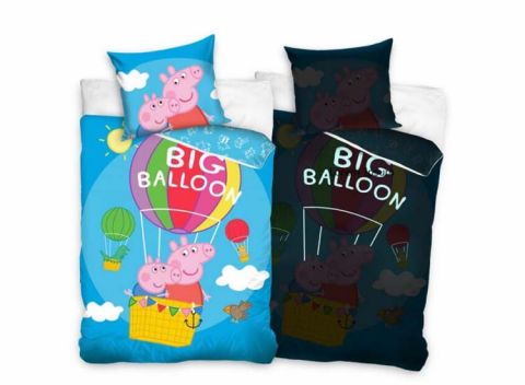 Peppa Pig Dekbedovertrek - Eenpersoons - 140x200 cm - Kussensloop 60x70 cm - Katoen - Big Balloon - Glow In The Dark