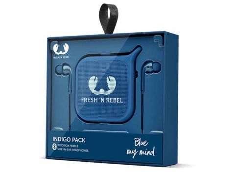 Fresh 'n Rebel Pebble Bluetooth Speaker + Vibe in-ear Koptelefoon - Blauw
