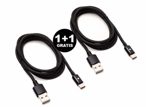 Bayberry USB-c Snellader kabel CA-UUC-1200 - 1.2 Meter - 12W - Zwart 1+1 Gratis (2x13380)