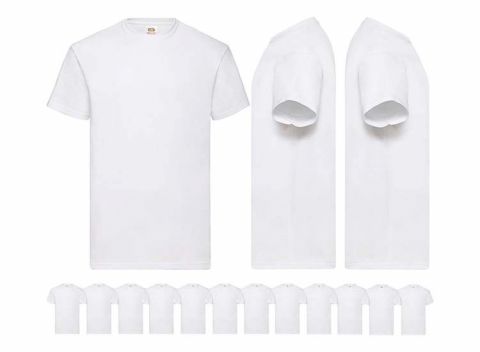 12 Witte Fruit of the Loom Heren T-shirts - Ronde hals